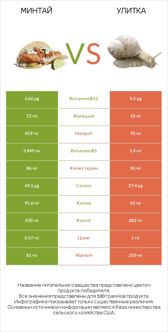 Минтай vs Улитка infographic