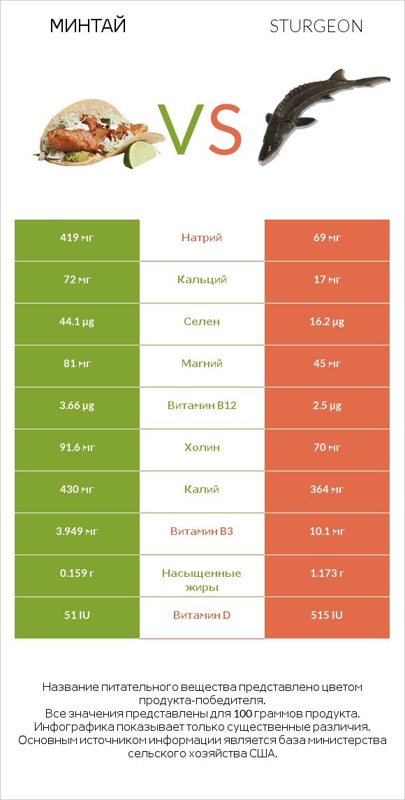 Минтай vs Sturgeon infographic