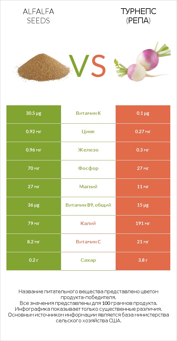Alfalfa seeds vs Турнепс (репа) infographic