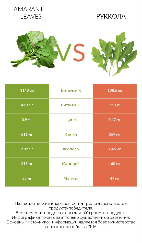 Листья амаранта vs Руккола infographic