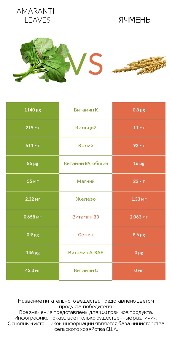 Листья амаранта vs Ячмень infographic