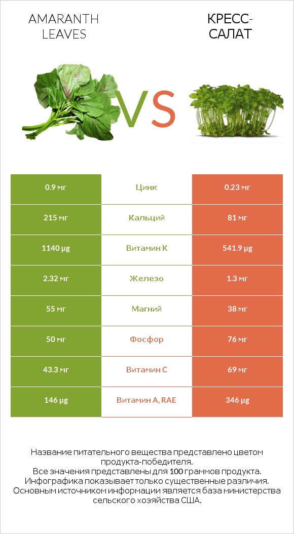 Листья амаранта vs Кресс-салат infographic