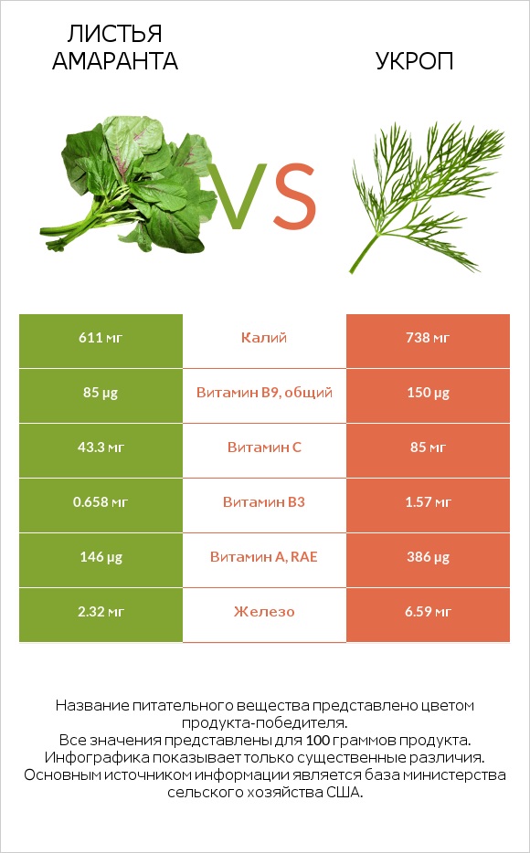 Листья амаранта vs Укроп infographic