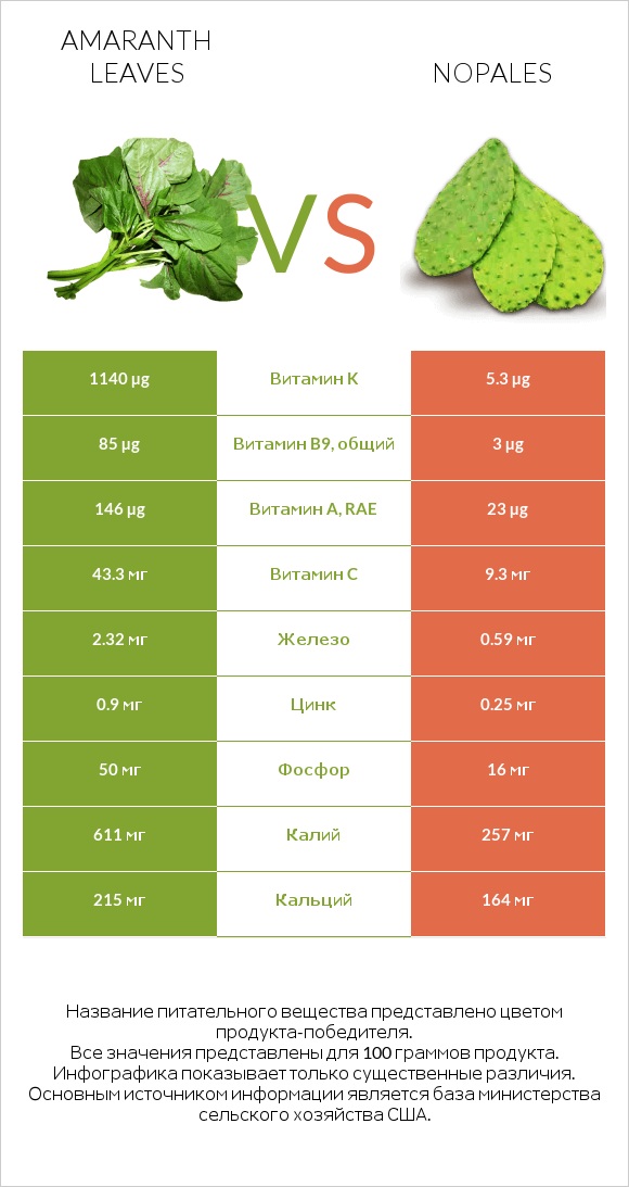 Amaranth leaves vs Nopales infographic