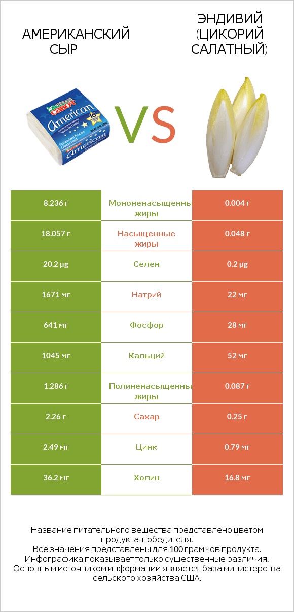 Американский сыр vs Эндивий (Цикорий салатный) infographic