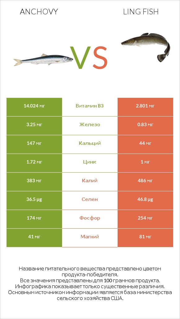 Anchovy vs Ling fish infographic