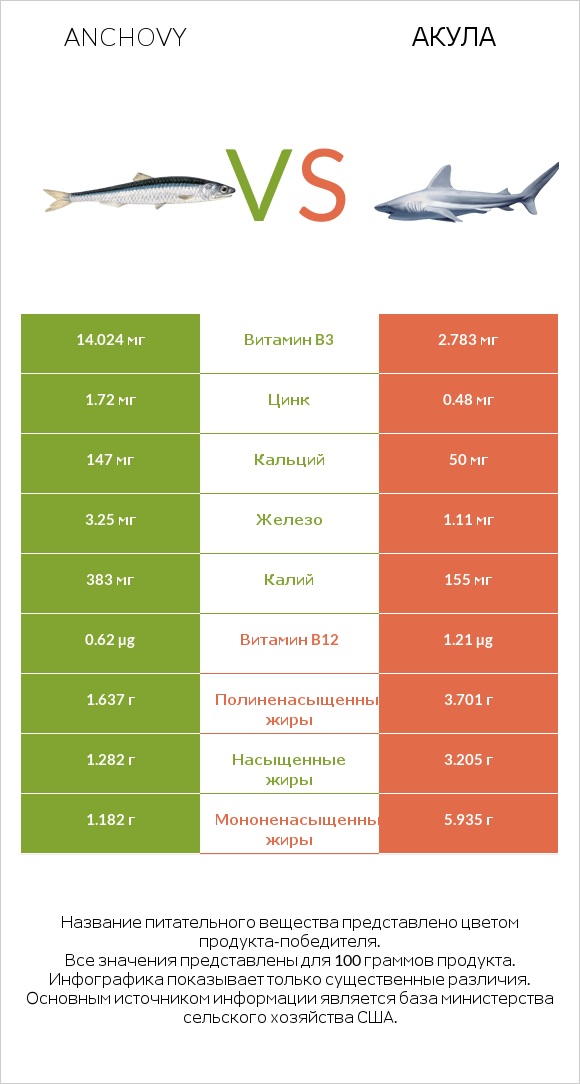 Anchovy vs Акула infographic