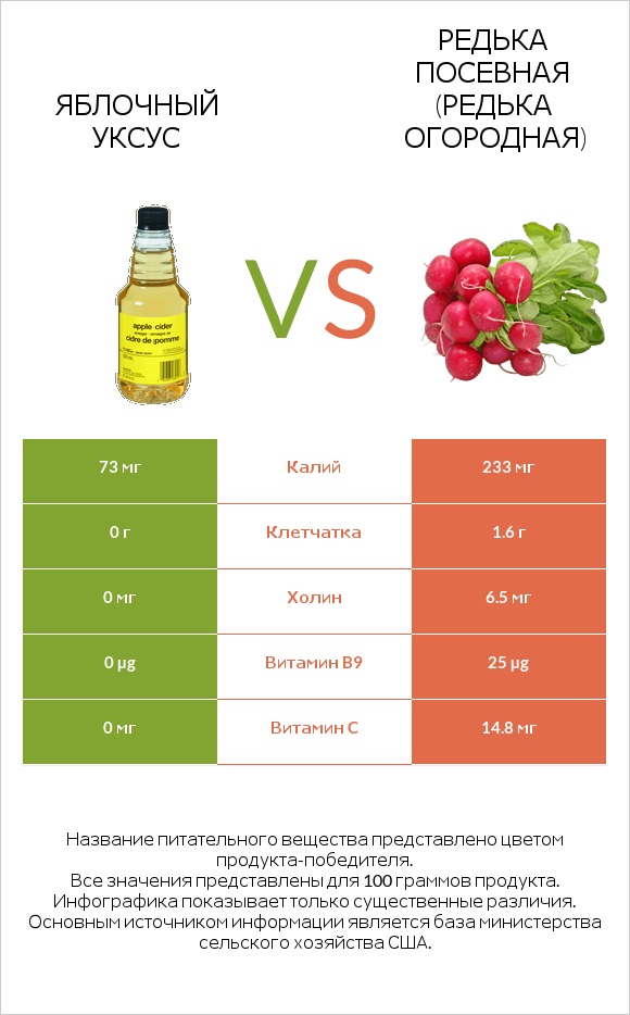 Яблочный уксус vs Редька посевная (Редька огородная) infographic