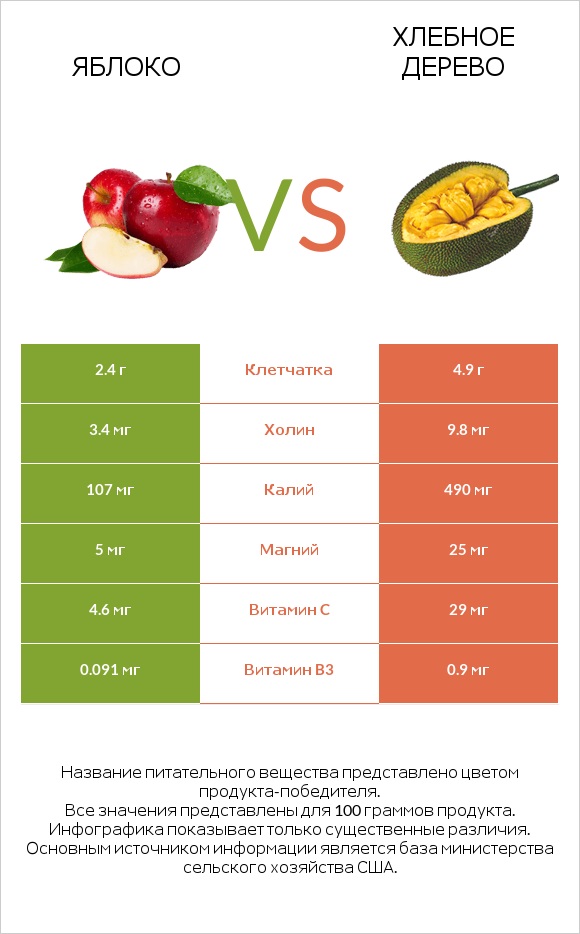 Яблоко vs Хлебное дерево infographic