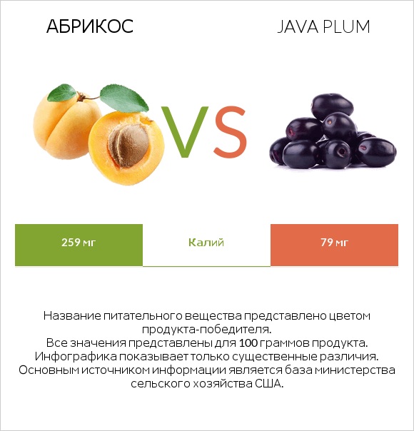 Абрикос vs Java plum infographic