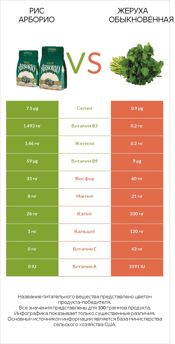 Рис арборио vs Жеруха обыкновенная infographic
