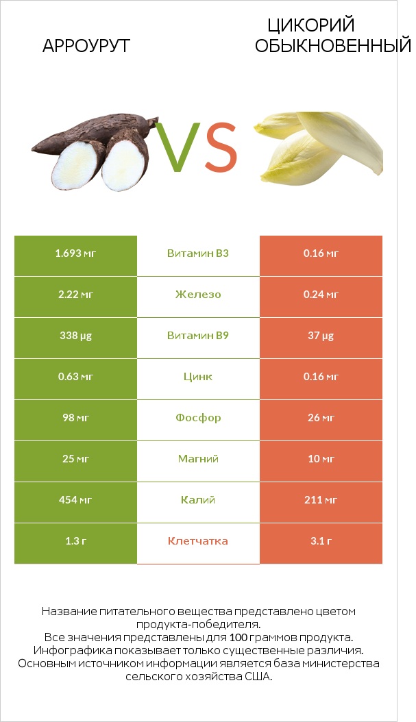 Арроурут vs Цикорий обыкновенный infographic