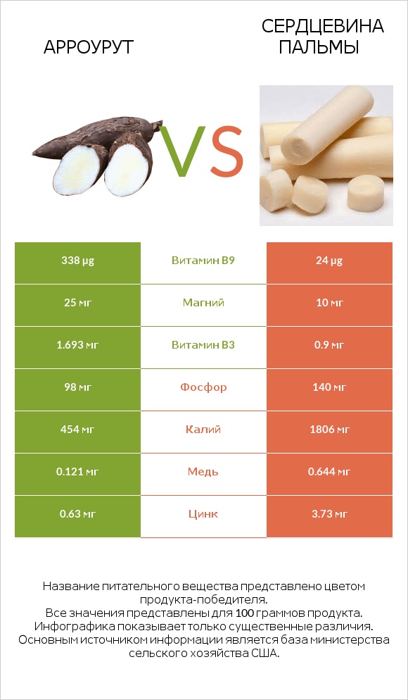 Арроурут vs Сердцевина пальмы infographic