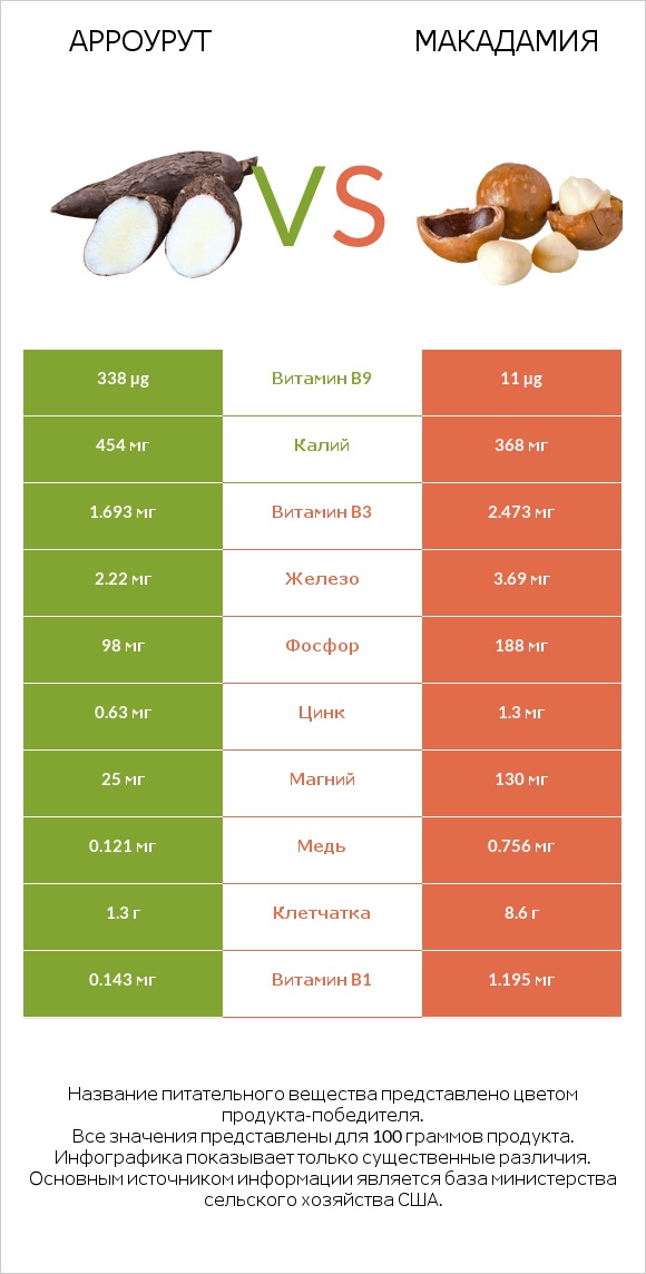 Арроурут vs Макадамия infographic
