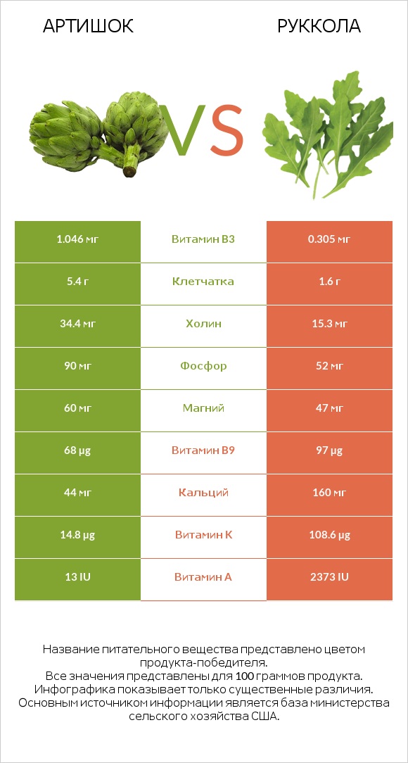 Артишок vs Руккола infographic