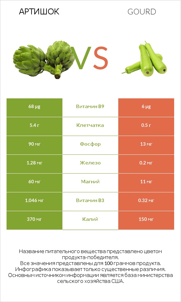 Артишок vs Gourd infographic
