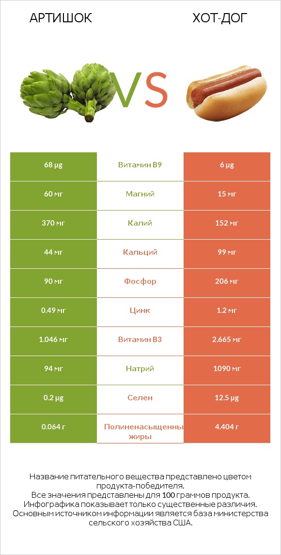 Артишок vs Хот-дог infographic