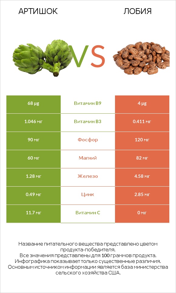Артишок vs Лобия infographic