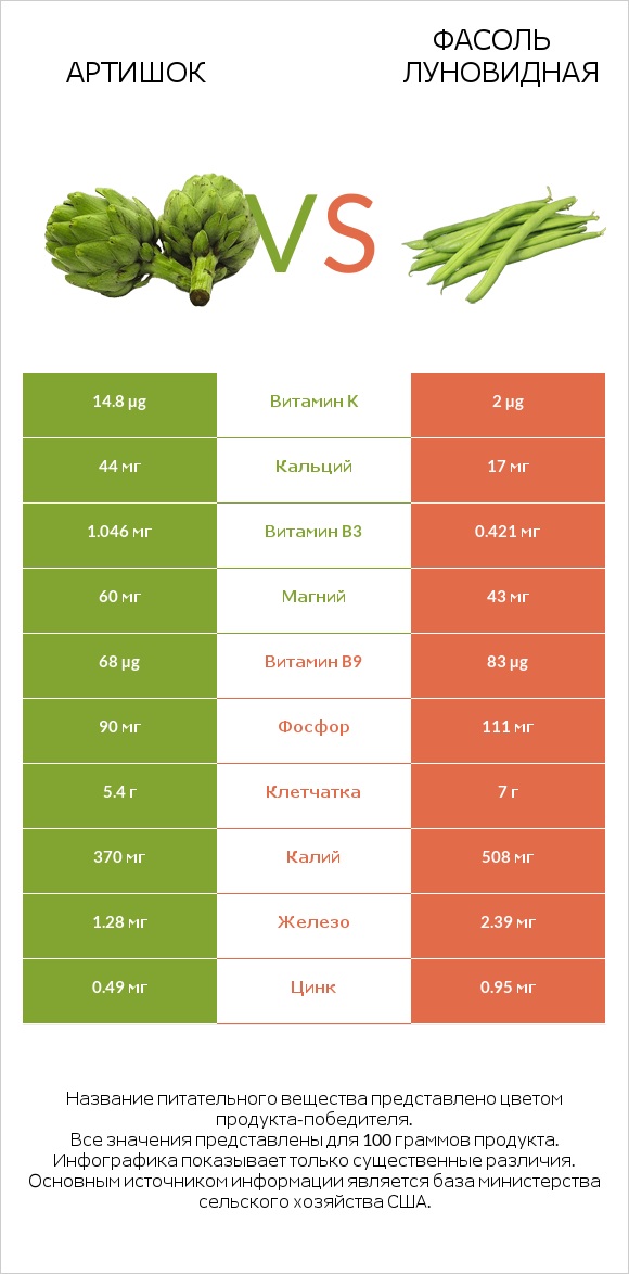 Артишок vs Фасоль луновидная infographic