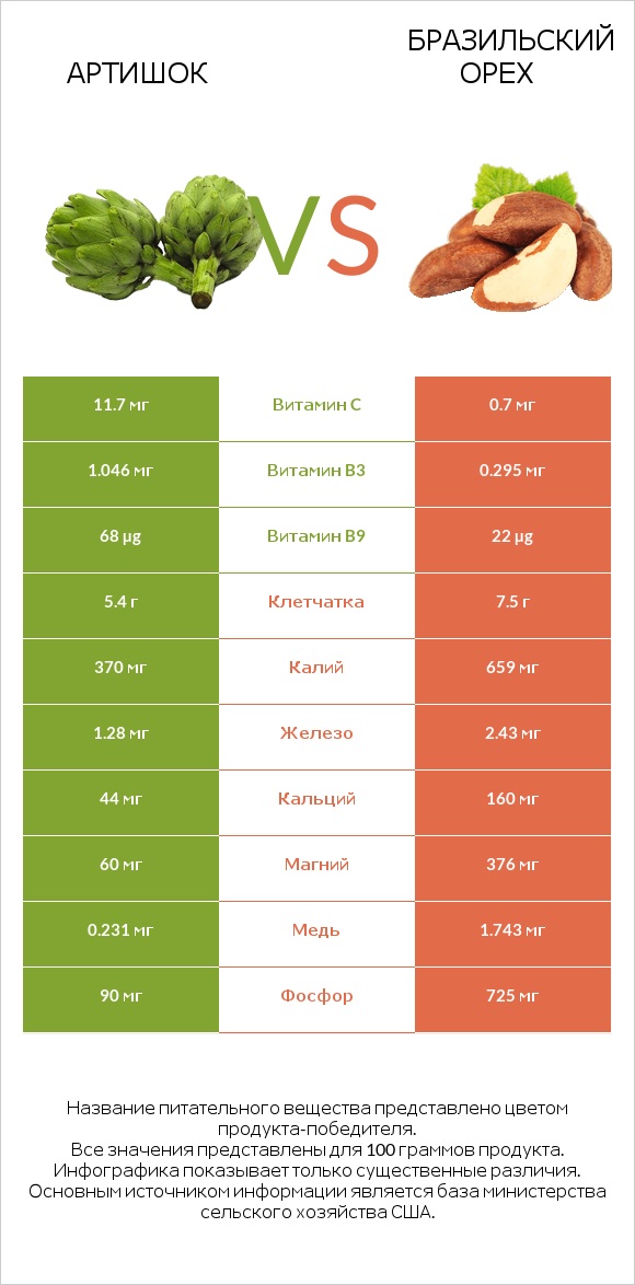 Артишок vs Бразильский орех infographic