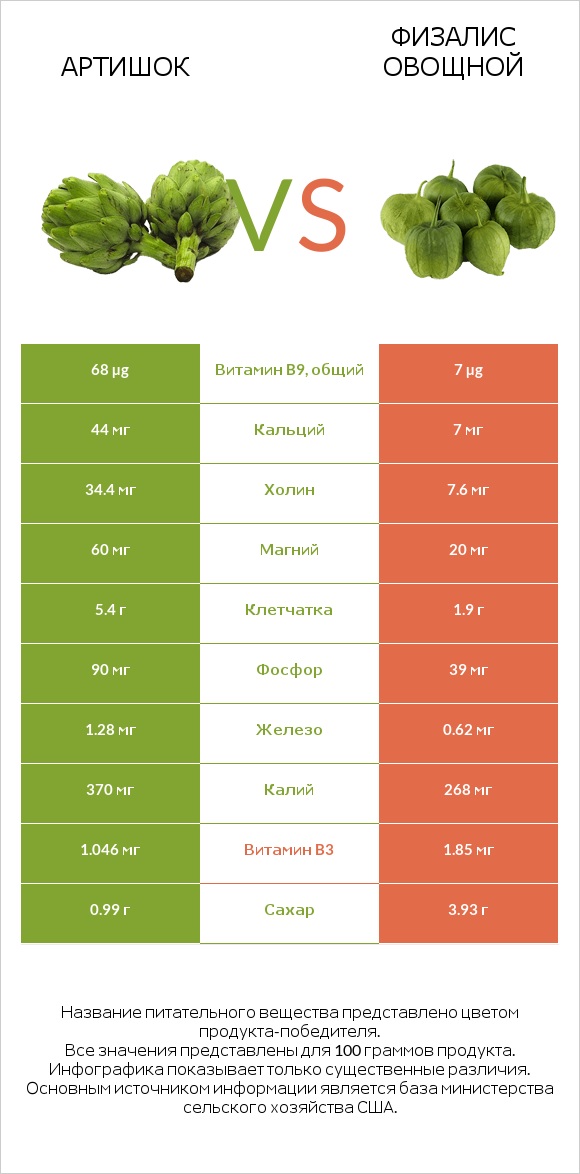 Артишок vs Физалис овощной infographic