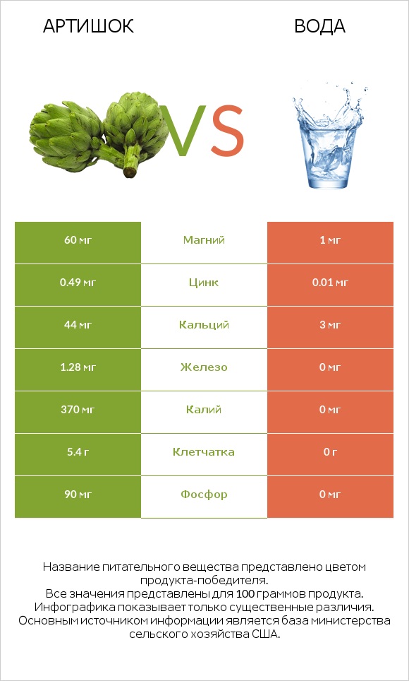 Артишок vs Вода infographic