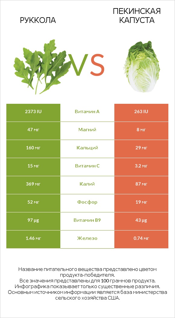 Руккола vs Пекинская капуста infographic
