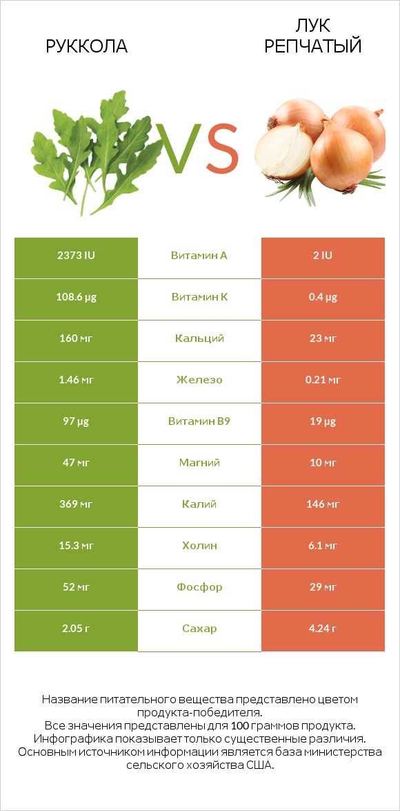 Руккола vs Лук репчатый infographic