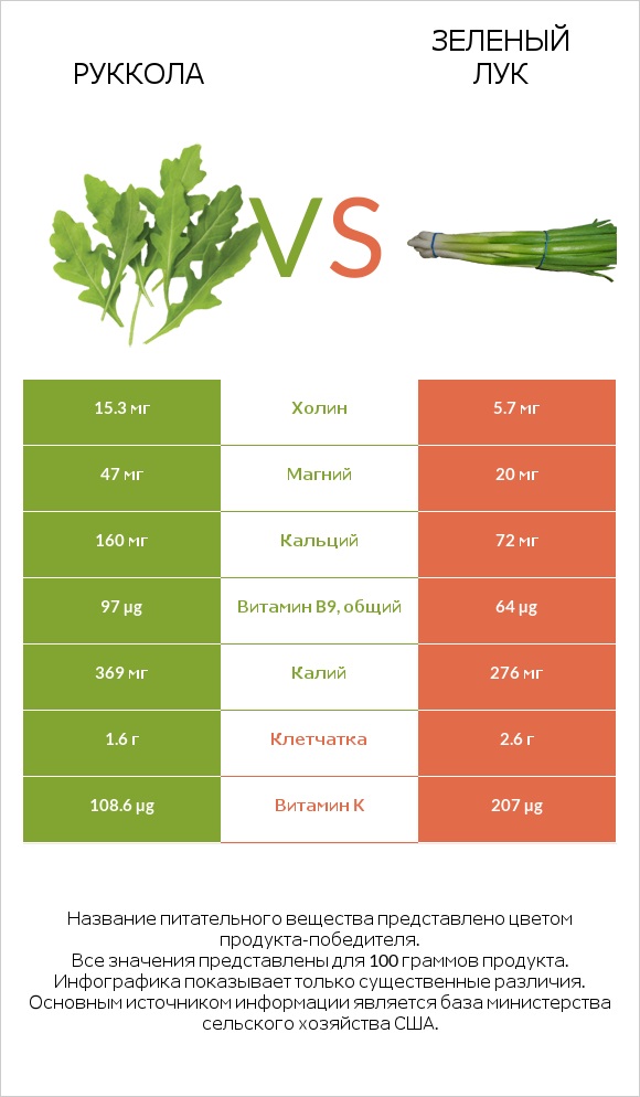 Руккола vs Зеленый лук infographic
