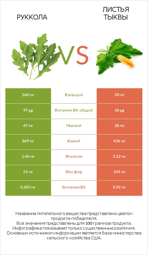 Руккола vs Листья тыквы infographic