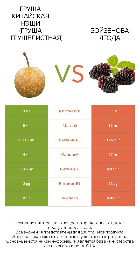 Груша китайская Нэши (груша Грушелистная) vs Бойзенова ягода infographic