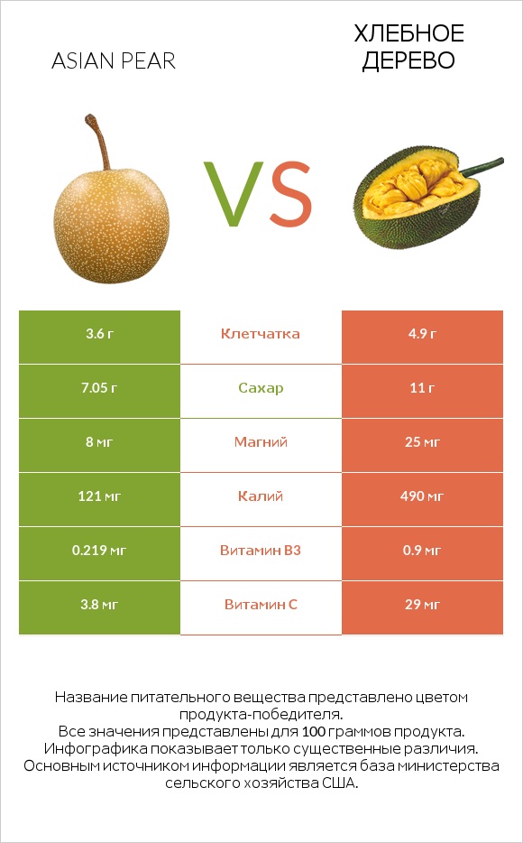 Asian pear vs Хлебное дерево infographic