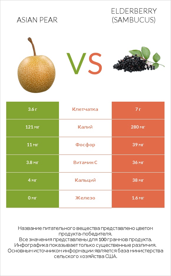 Asian pear vs Elderberry infographic