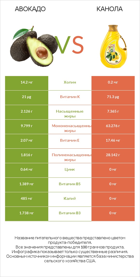 Авокадо vs Канола infographic