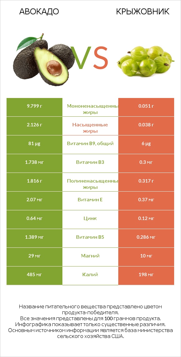 Авокадо vs Крыжовник infographic