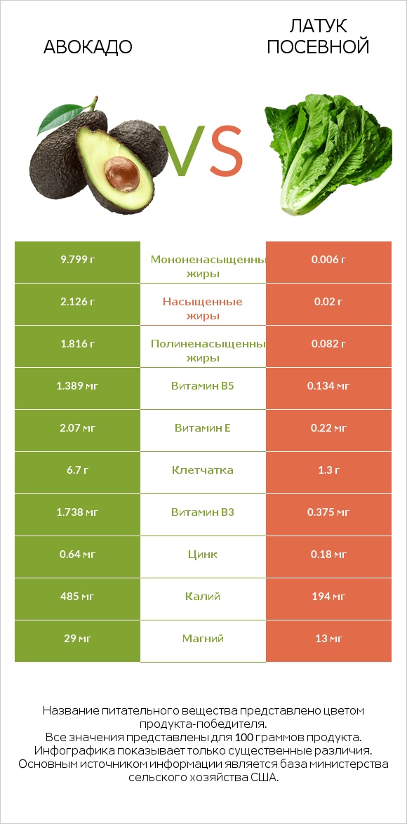 Авокадо vs Латук посевной infographic