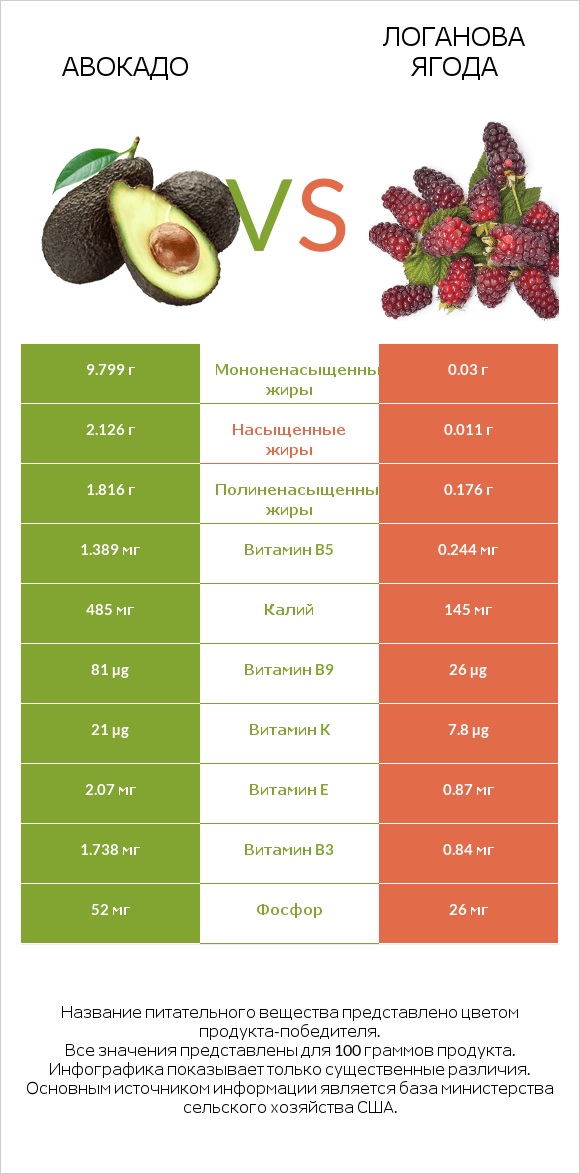 Авокадо vs Логанова ягода infographic