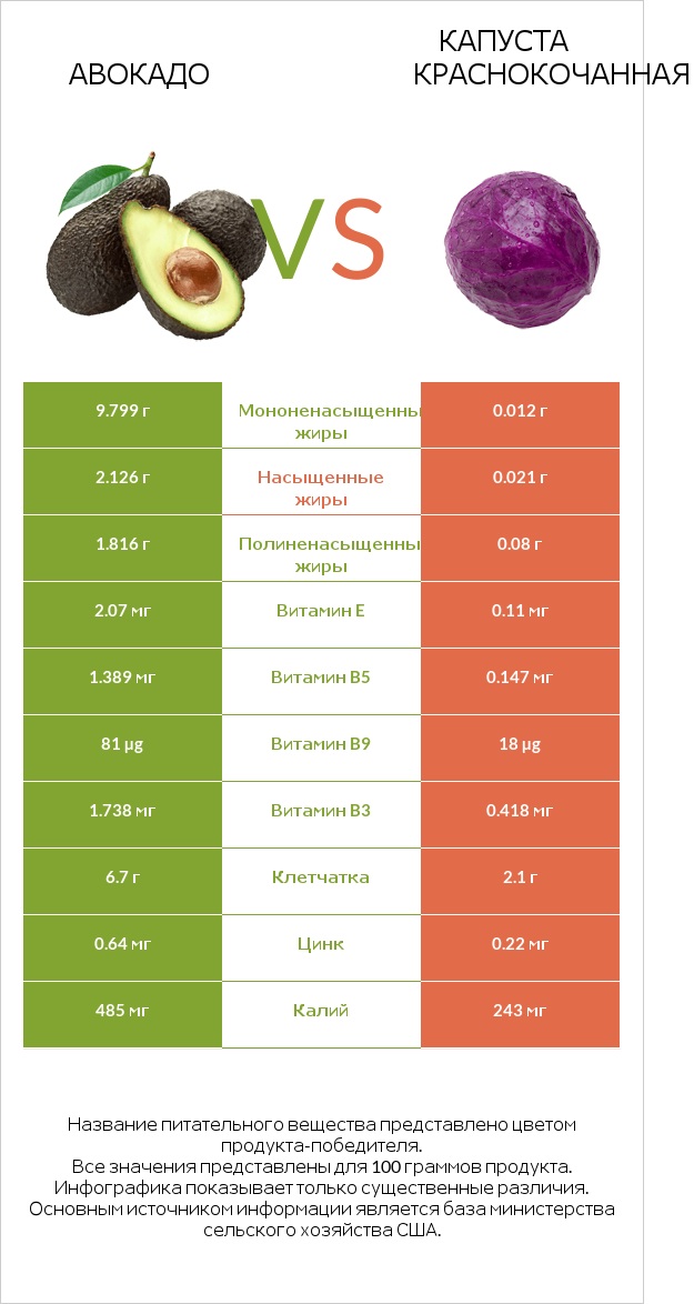 Авокадо vs Капуста краснокочанная infographic