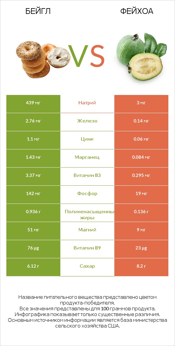 Бейгл vs Фейхоа infographic