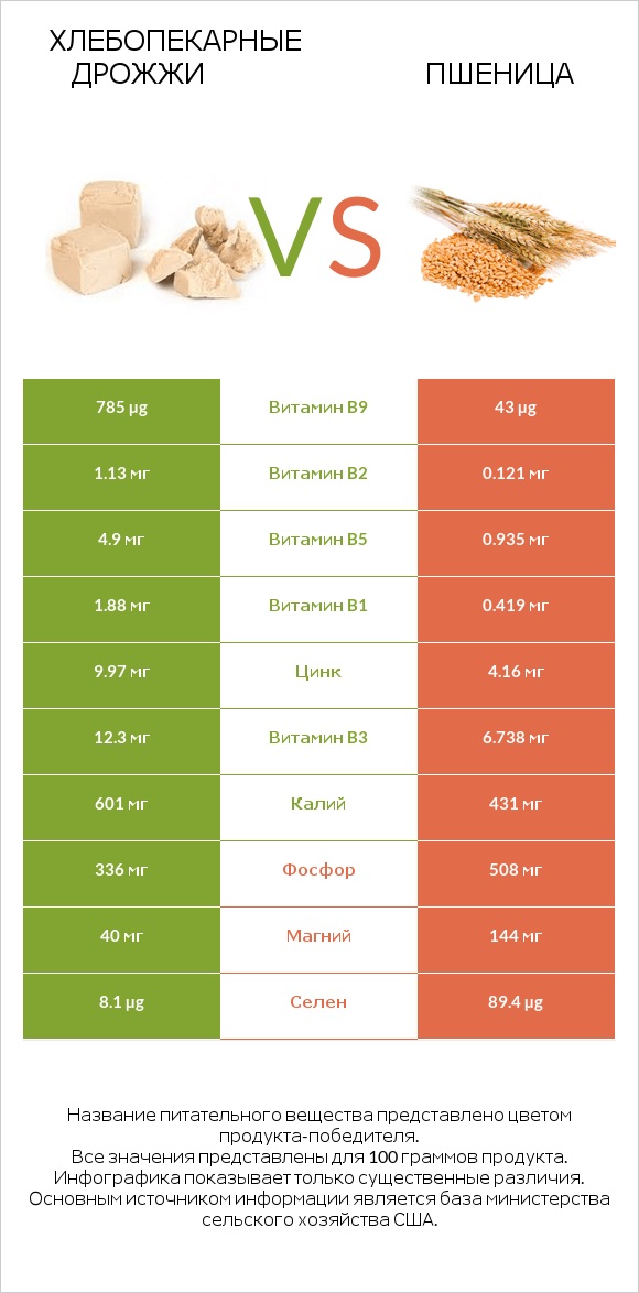 Хлебопекарные дрожжи vs Пшеница infographic