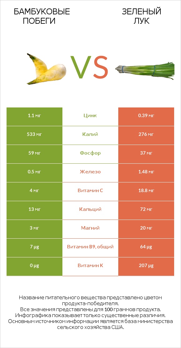 Бамбуковые побеги vs Зеленый лук infographic
