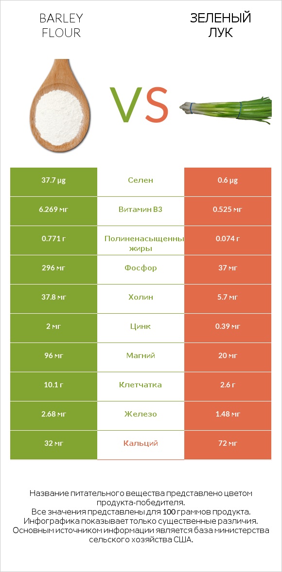 Barley flour vs Зеленый лук infographic