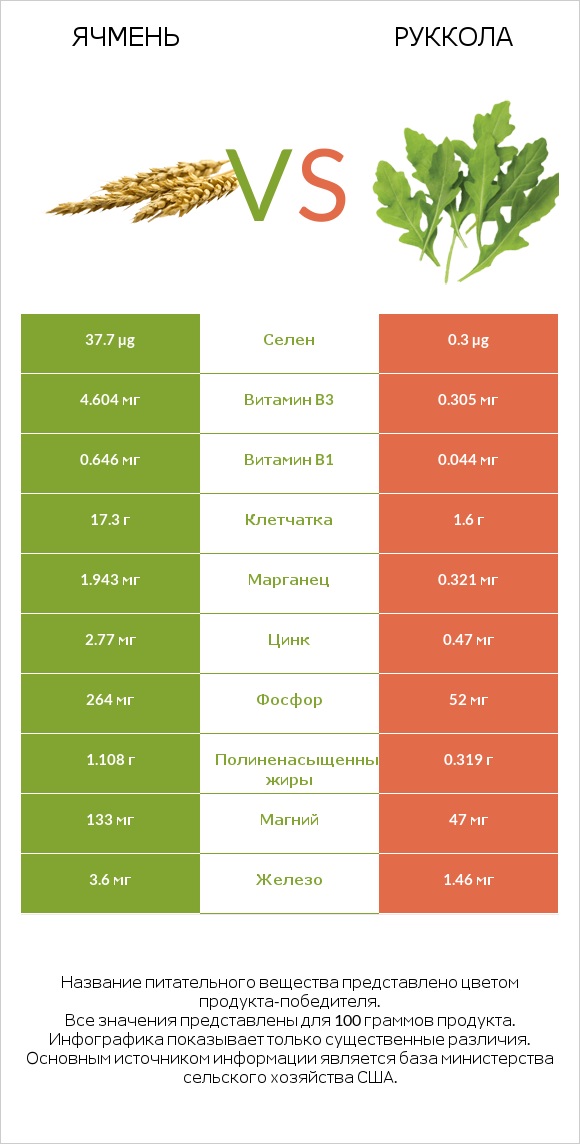 Ячмень vs Руккола infographic