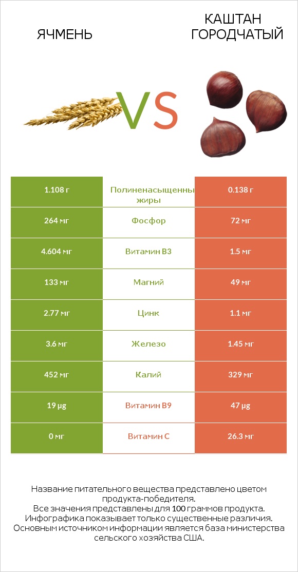 Ячмень vs Каштан городчатый infographic