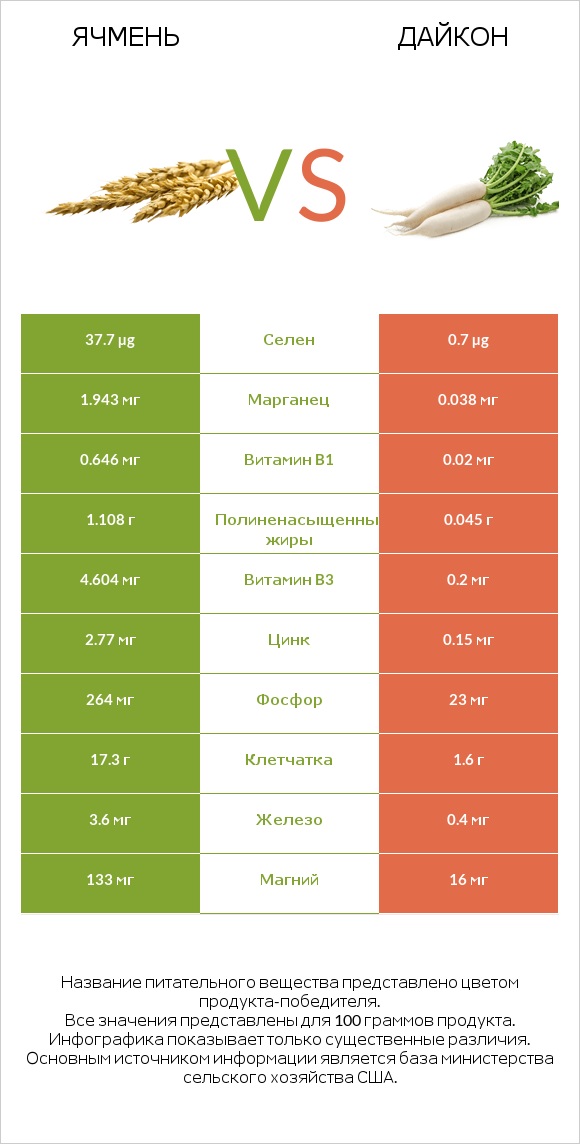 Ячмень vs Дайкон infographic