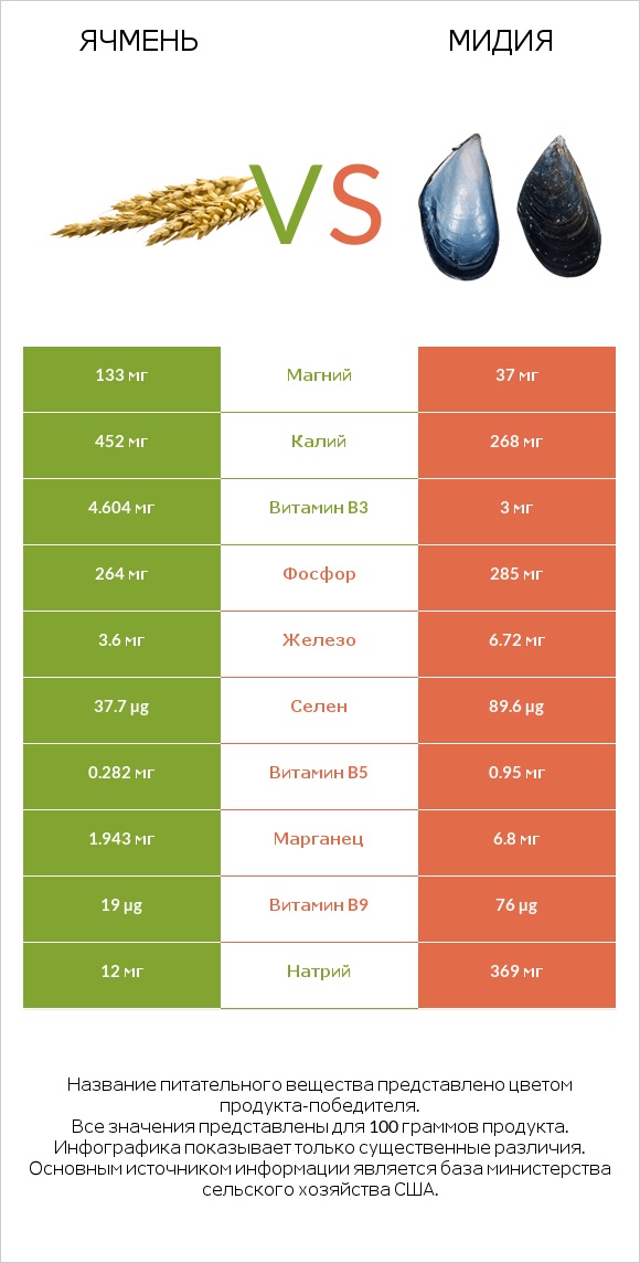 Ячмень vs Мидия infographic