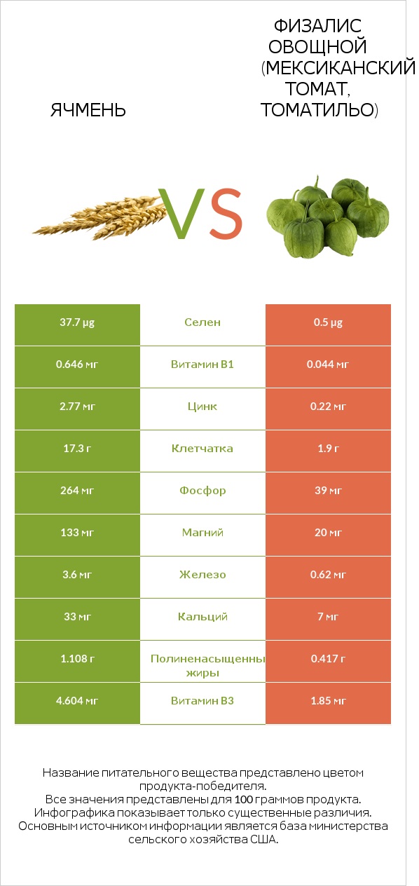 Ячмень vs Физалис овощной (мексиканский томат, томатильо) infographic
