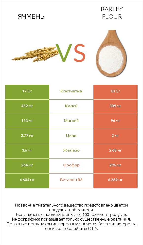 Ячмень vs Barley flour infographic
