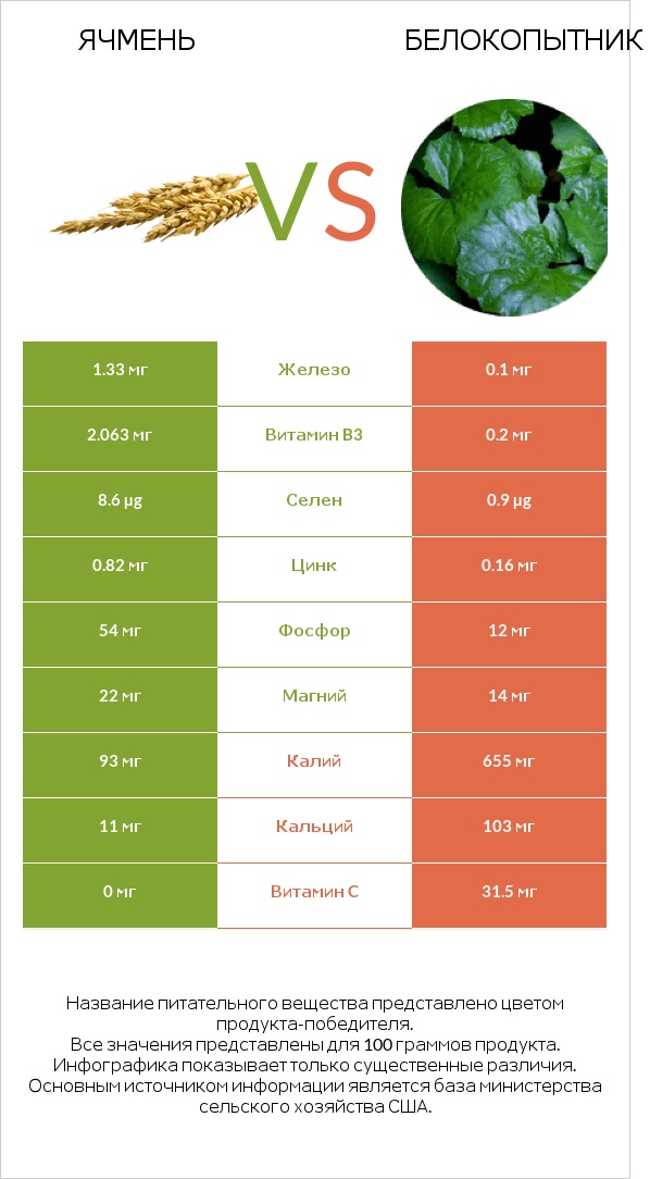 Ячмень vs Белокопытник infographic