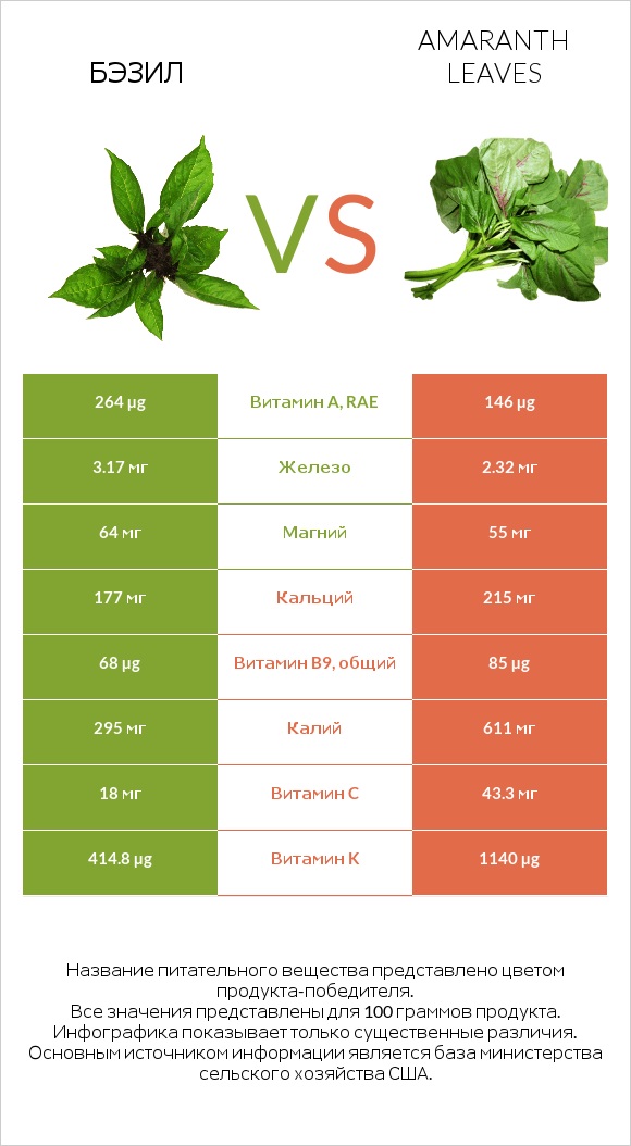 Бэзил vs Листья амаранта infographic